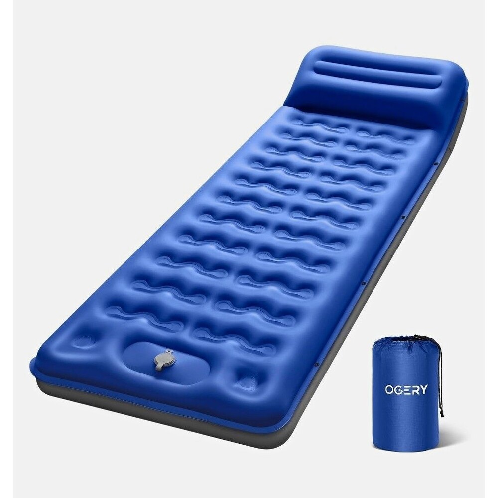 NEW OGERY 6" Sleeping Pad Inflatable Camping Mattress Foot Pump Pillow Blue Mat